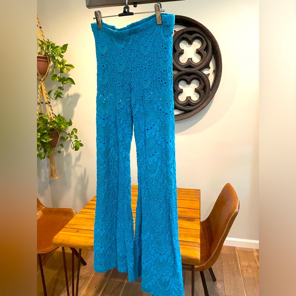 Nightcap aqua crochet wide leg pants/bells